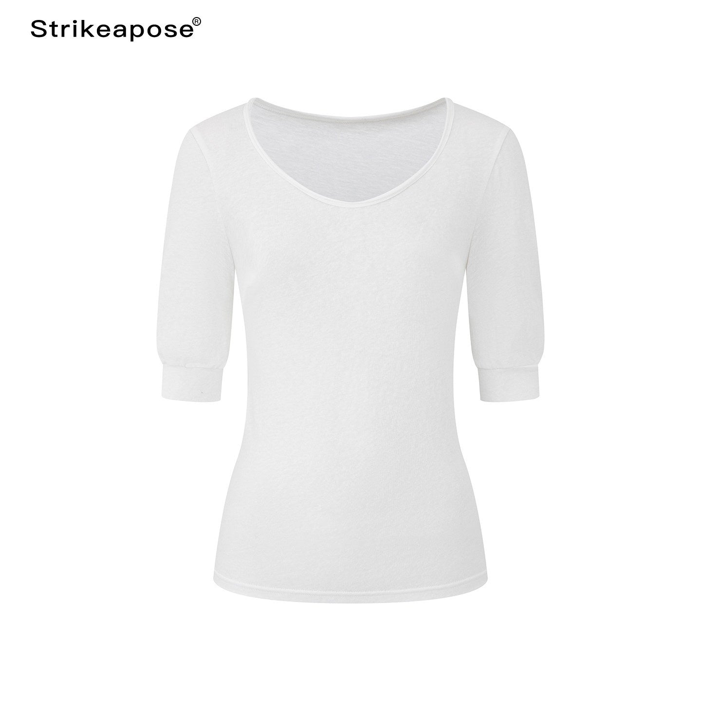 STRIKE_A_POSE_Solid_U_Neck_Cuffed_Half_Slim_Waist_Women&