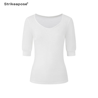 STRIKE_A_POSE_Solid_U_Neck_Cuffed_Half_Slim_Waist_Women&