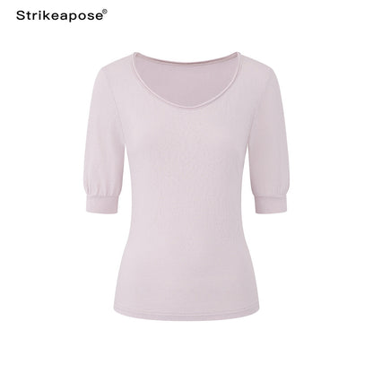 STRIKE_A_POSE_Solid_U_Neck_Cuffed_Half_Slim_Waist_Women&