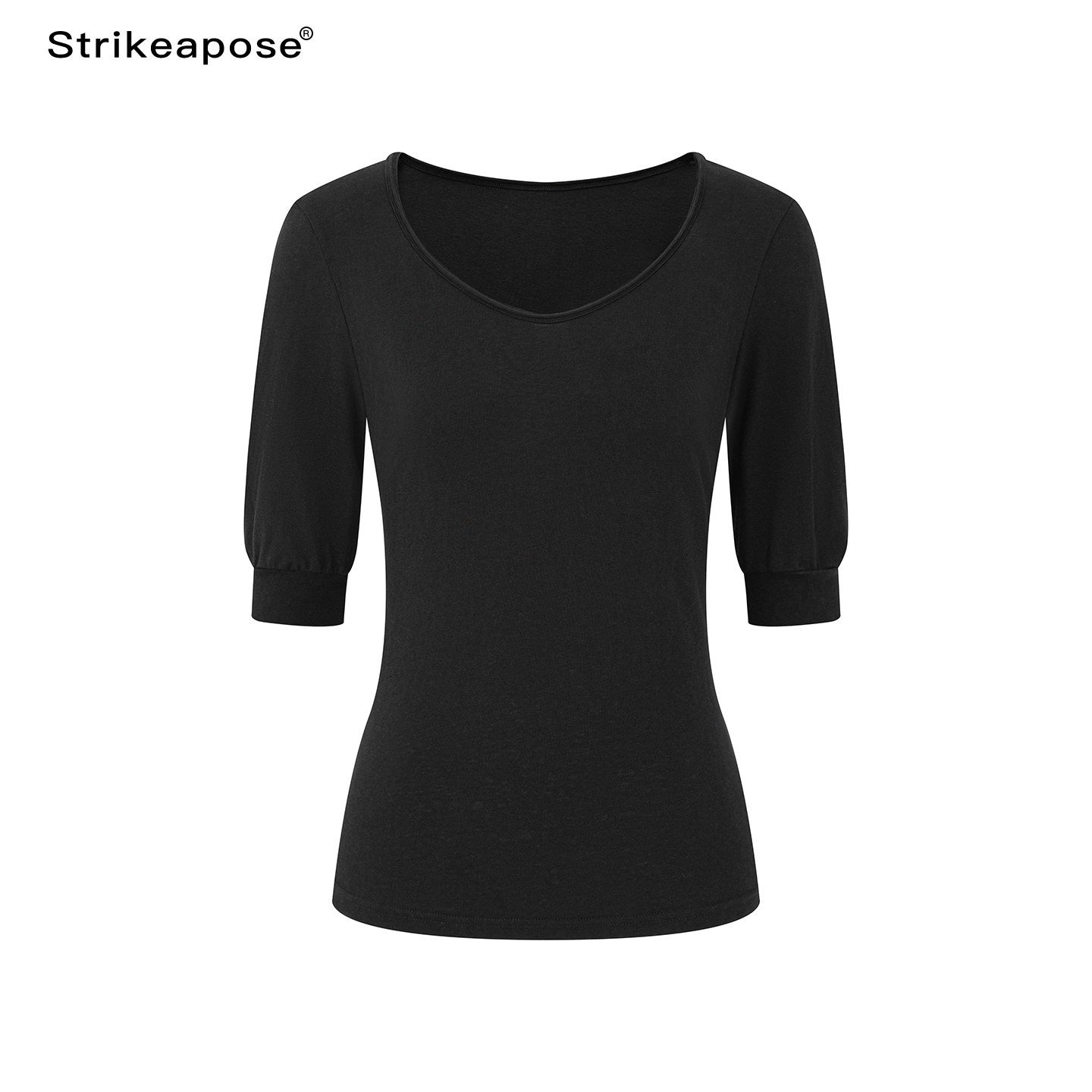 STRIKE_A_POSE_Solid_U_Neck_Cuffed_Half_Slim_Waist_Women&