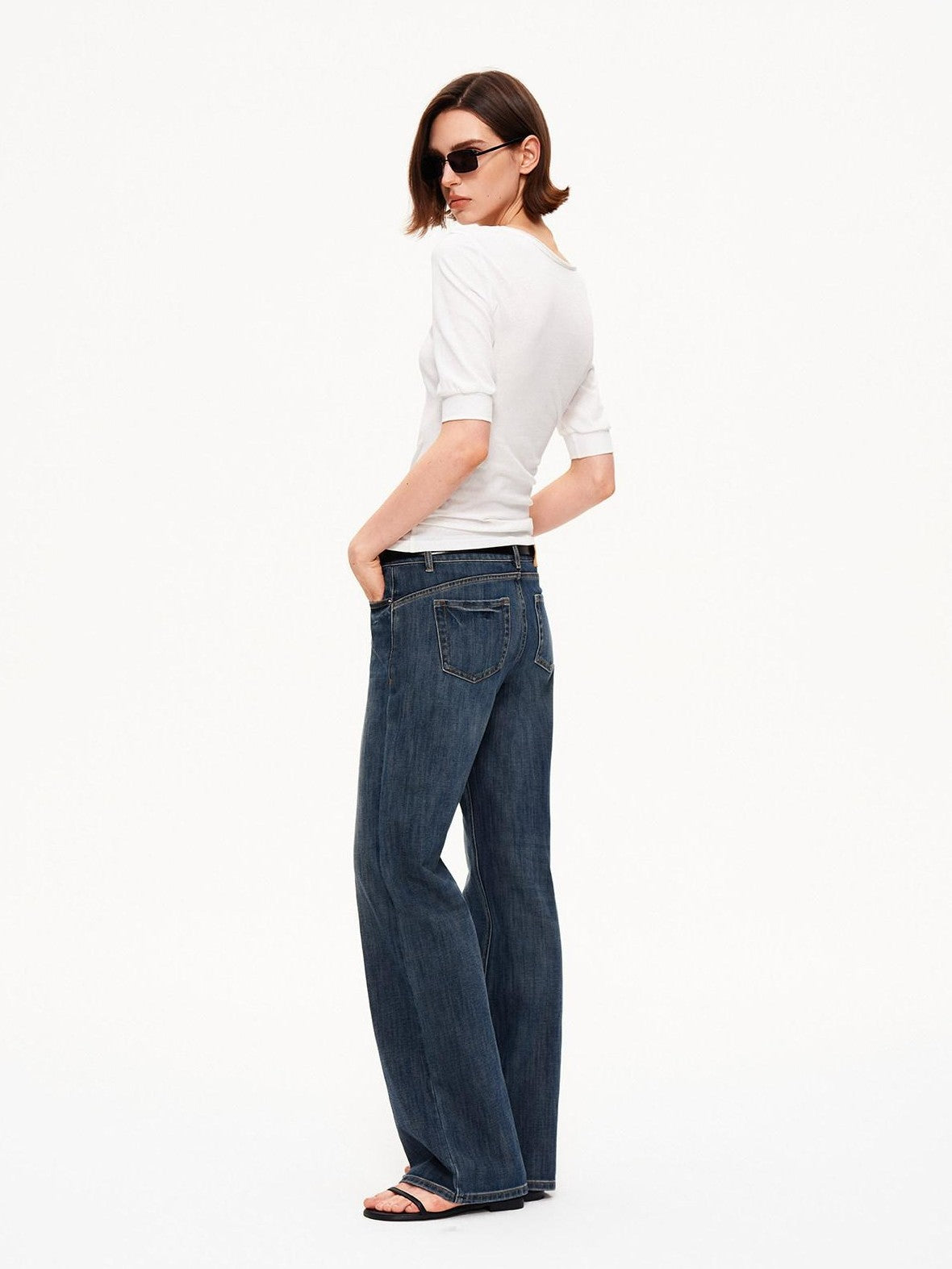 STRIKE A POSE Solid U Neck Cuffed Half Slim Waist Women&