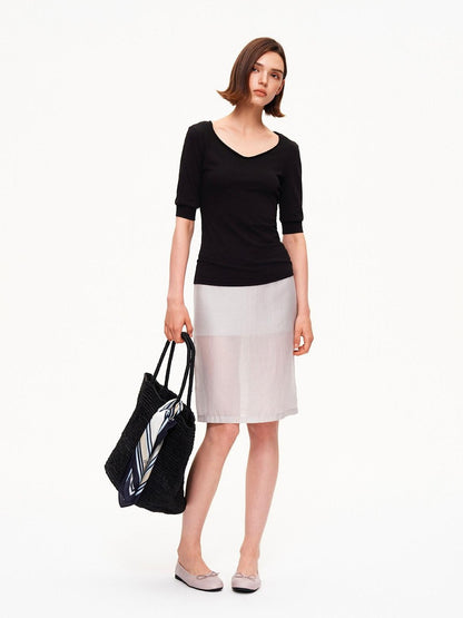 STRIKE A POSE Solid U Neck Cuffed Half Slim Waist Women&
