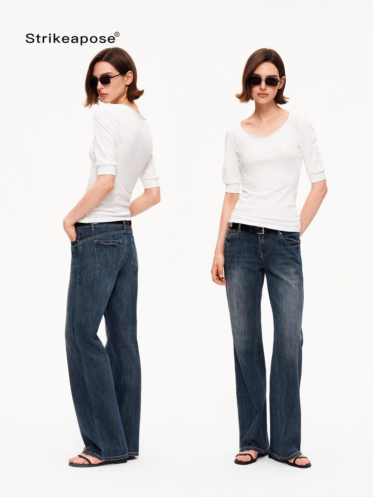 STRIKE A POSE Solid U Neck Cuffed Half Slim Waist Women&