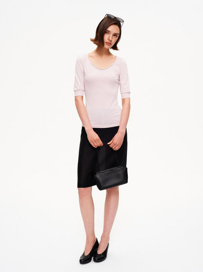 STRIKE A POSE Solid U Neck Cuffed Half Slim Waist Women&