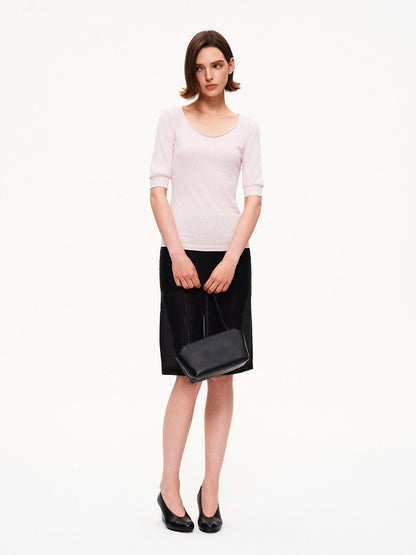 STRIKE A POSE Solid U Neck Cuffed Half Slim Waist Women&