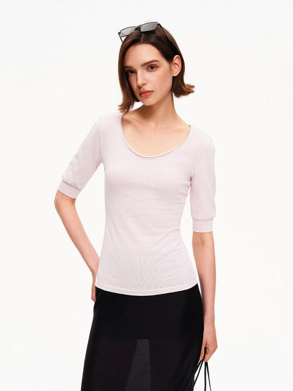STRIKE A POSE Solid U Neck Cuffed Half Slim Waist Women&