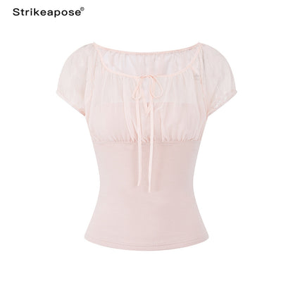 STRIKE_A_POSE_Square_Neck_Mesh_Splice_Waist_Slim_Women&