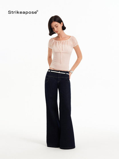 STRIKE A POSE Square Neck Mesh Splice Waist Slim Women&