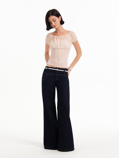 STRIKE A POSE Square Neck Mesh Splice Waist Slim Women&