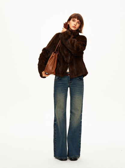 STRIKE A POSE Stand Collar Cropped Vintage Relaxed Eco Friendly Women&