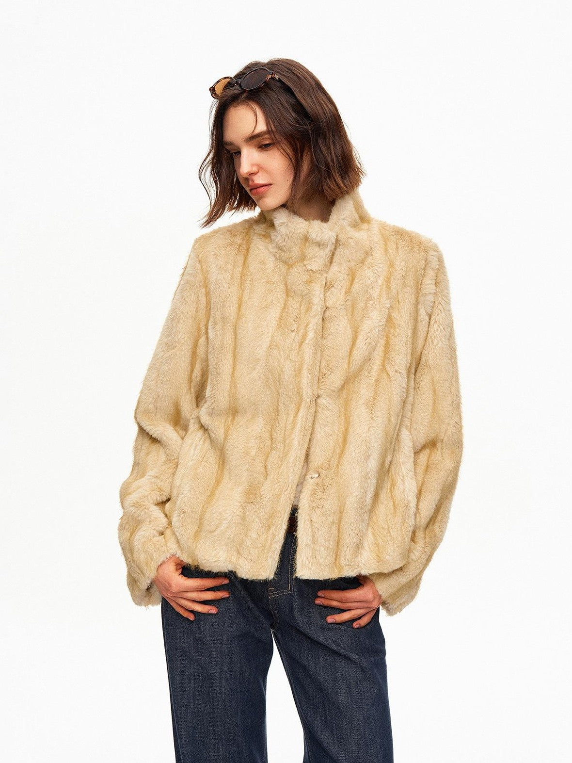 STRIKE A POSE Stand Collar Cropped Vintage Relaxed Eco Friendly Women&