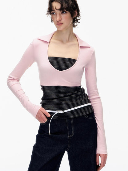 STRIKE A POSE Striped Colorblock Deep V Knit Women&