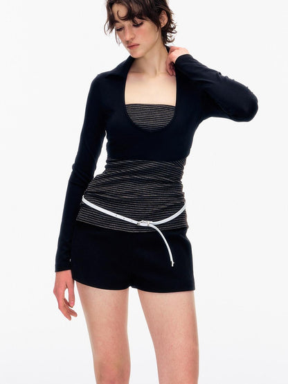STRIKE A POSE Striped Colorblock Deep V Knit Women&