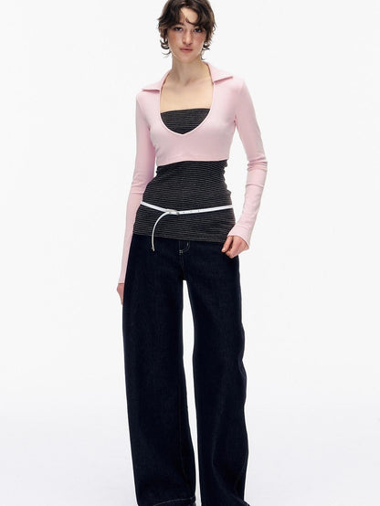 STRIKE A POSE Striped Colorblock Deep V Knit Women&