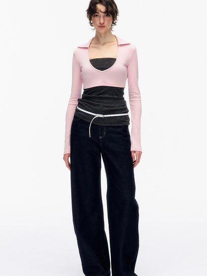 STRIKE A POSE Striped Colorblock Deep V Knit Women&