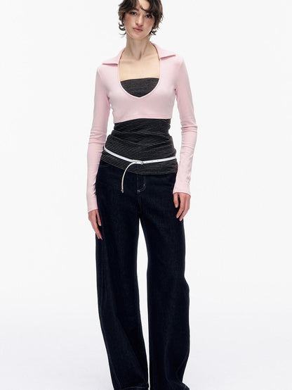STRIKE A POSE Striped Colorblock Deep V Knit Women&