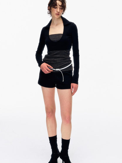STRIKE A POSE Striped Colorblock Deep V Knit Women&