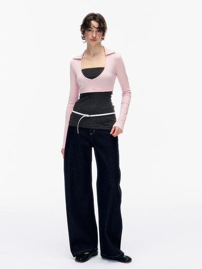 STRIKE A POSE Striped Colorblock Deep V Knit Women&