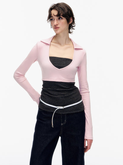 STRIKE A POSE Striped Colorblock Deep V Knit Women&