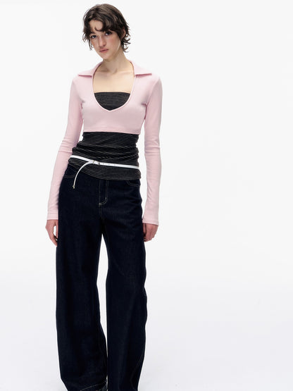STRIKE A POSE Striped Colorblock Deep V Knit Women&