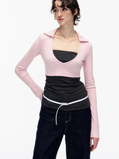 STRIKE A POSE Striped Colorblock Deep V Knit Women&