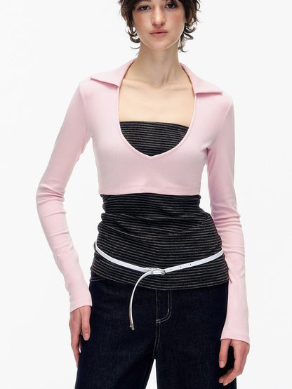 STRIKE A POSE Striped Colorblock Deep V Knit Women&