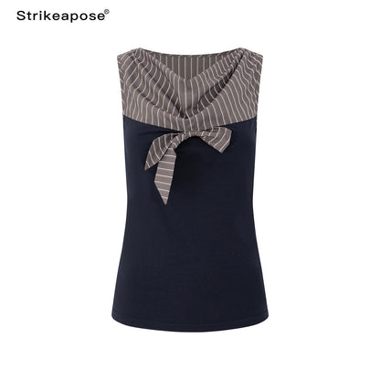 STRIKE_A_POSE_Striped_Contrast_Splice_Shirt_Collar_Knit_Fitted_Waist_Women&