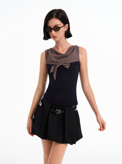 STRIKE A POSE Striped Contrast Splice Shirt Collar Knit Fitted Waist Women&