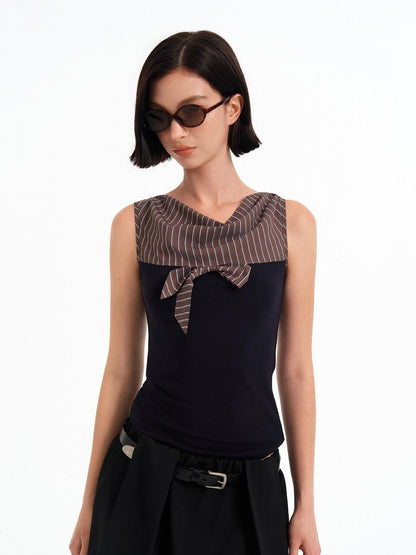 STRIKE A POSE Striped Contrast Splice Shirt Collar Knit Fitted Waist Women&