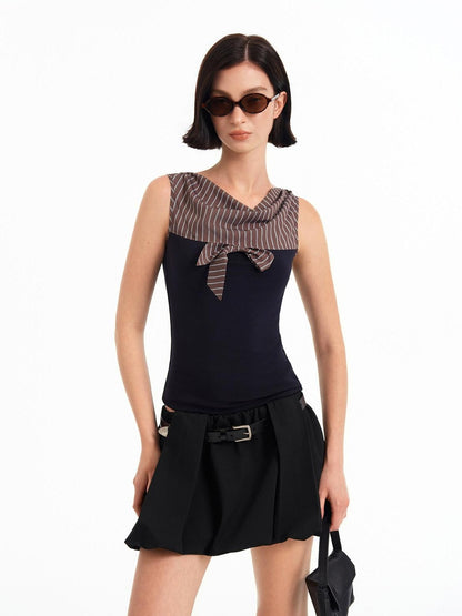 STRIKE A POSE Striped Contrast Splice Shirt Collar Knit Fitted Waist Women&