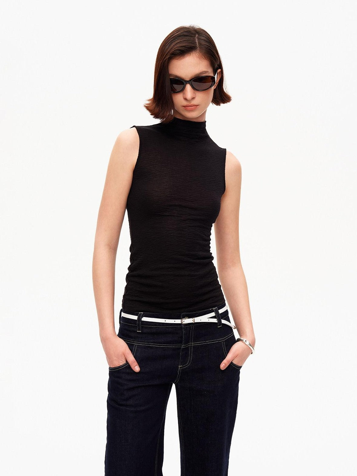 STRIKE A POSE Subtle Back Reveal Mock Neck Slim Knit Women&