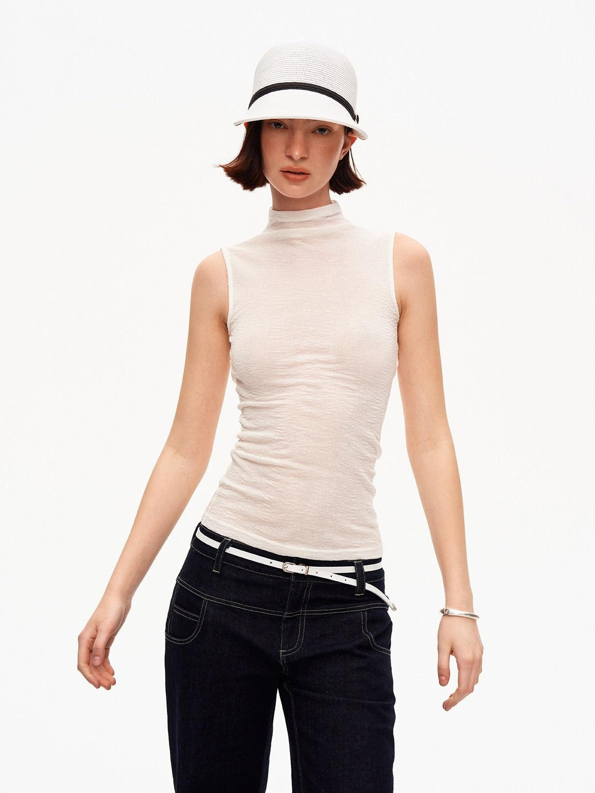 STRIKE A POSE Subtle Back Reveal Mock Neck Slim Knit Women&