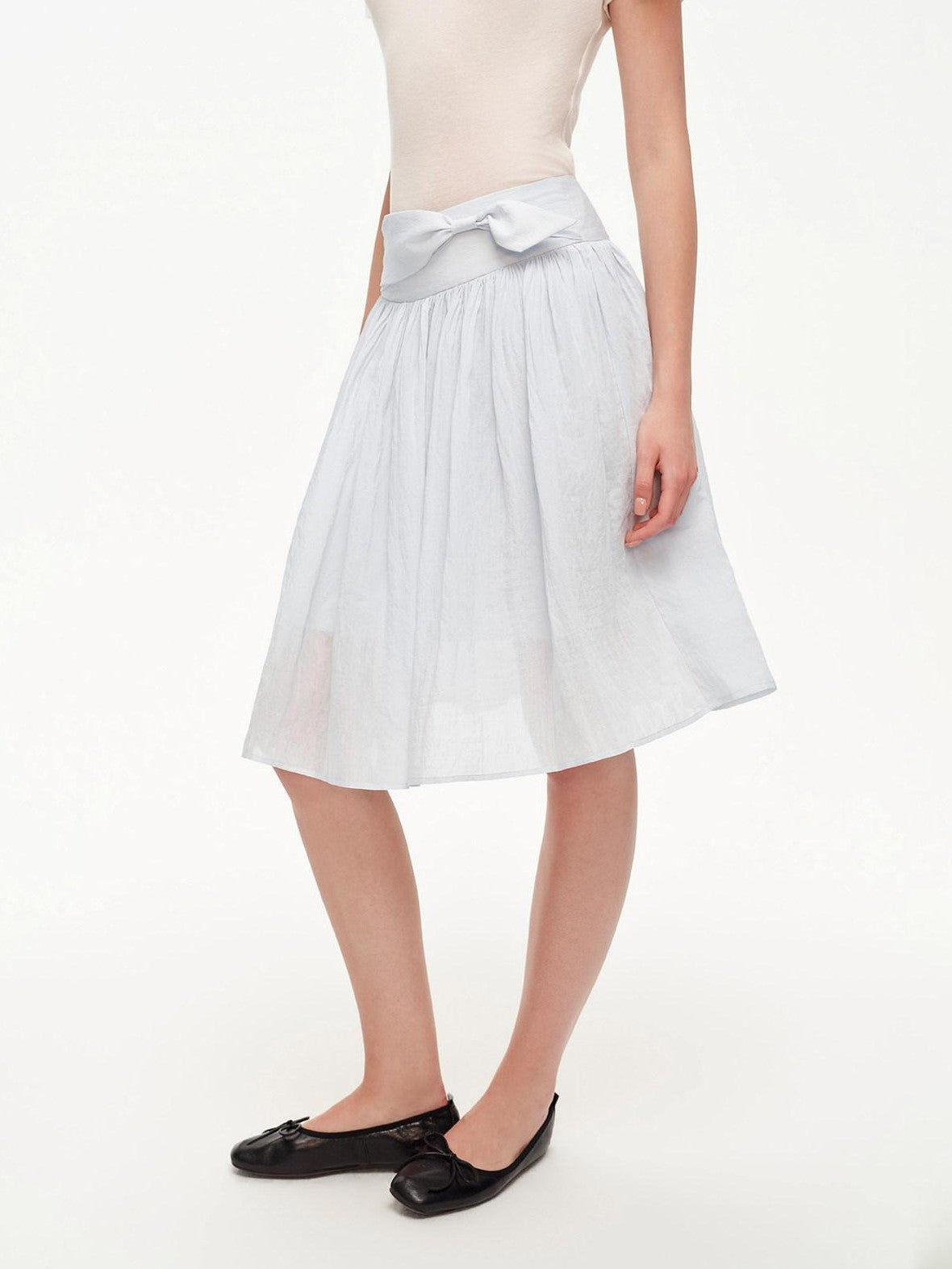 STRIKE A POSE Textured Bow Asymmetric Twist Side Zip Ballet Women&
