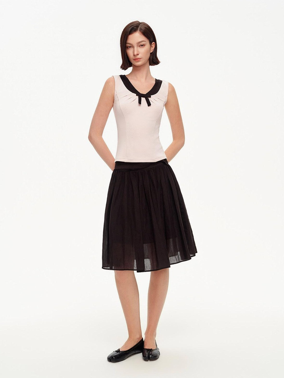 STRIKE A POSE Textured Bow Asymmetric Twist Side Zip Ballet Women&