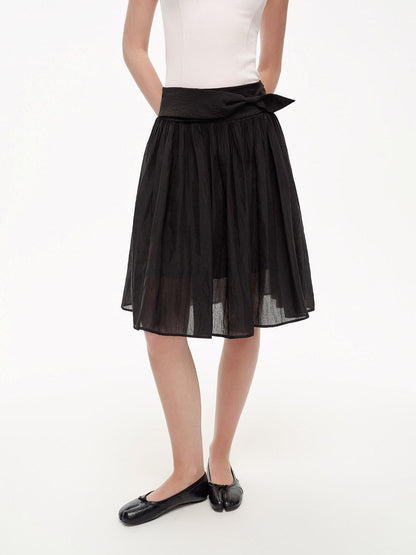 STRIKE A POSE Textured Bow Asymmetric Twist Side Zip Ballet Women&