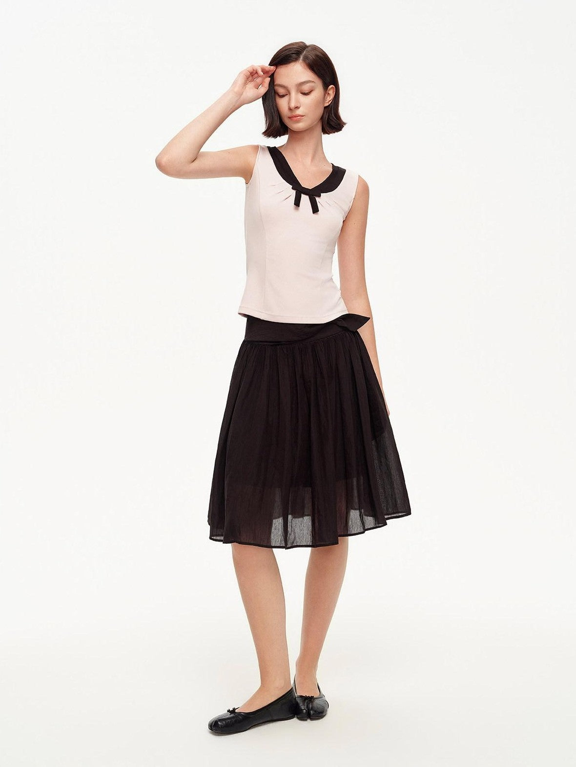 STRIKE A POSE Textured Bow Asymmetric Twist Side Zip Ballet Women&