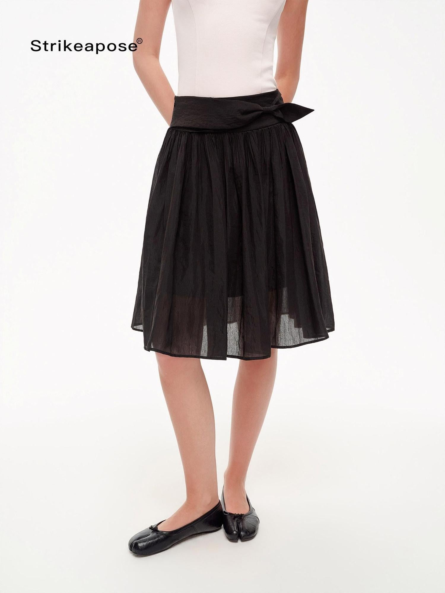 STRIKE A POSE Textured Bow Asymmetric Twist Side Zip Ballet Women&