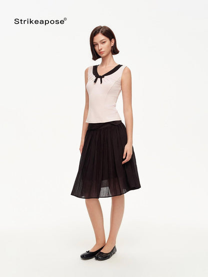 STRIKE A POSE Textured Bow Asymmetric Twist Side Zip Ballet Women&