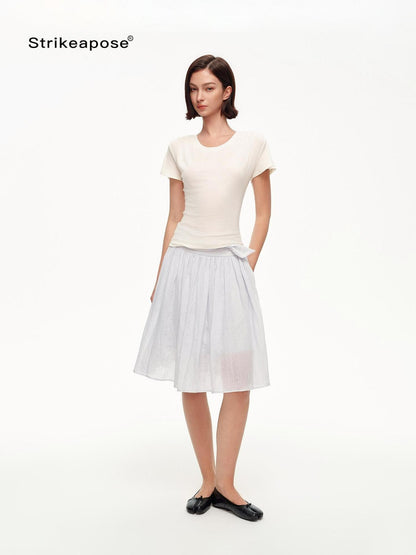 STRIKE A POSE Textured Bow Asymmetric Twist Side Zip Ballet Women&