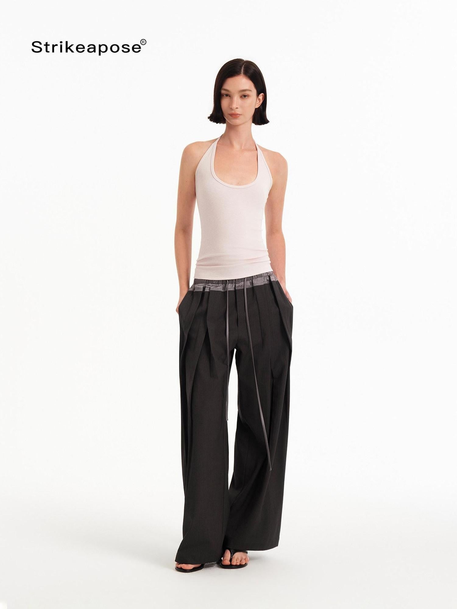 STRIKE A POSE Textured Colorblock High Waist Stretch Loose Women&