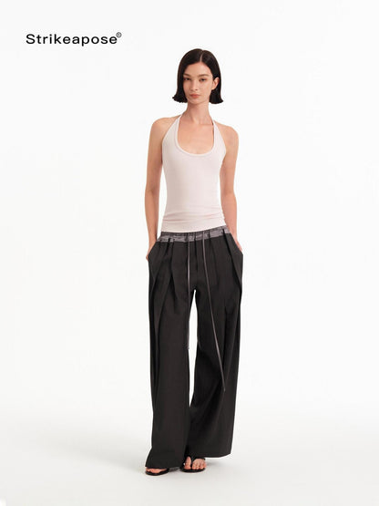 STRIKE A POSE Textured Colorblock High Waist Stretch Loose Women&
