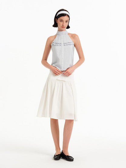 STRIKE A POSE Textured Convertible Stand Collar Ruffle Button Slim Women&