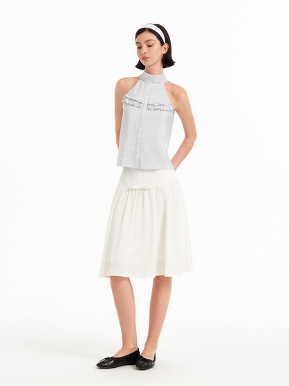 STRIKE A POSE Textured Convertible Stand Collar Ruffle Button Slim Women&
