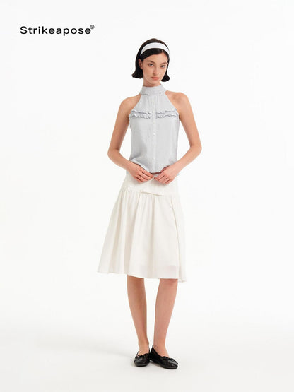 STRIKE A POSE Textured Convertible Stand Collar Ruffle Button Slim Women&