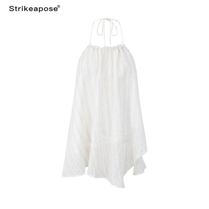 STRIKE_A_POSE_Textured_Ruched_Halter_A_Line_Slanted_Hem_Layered_Women&
