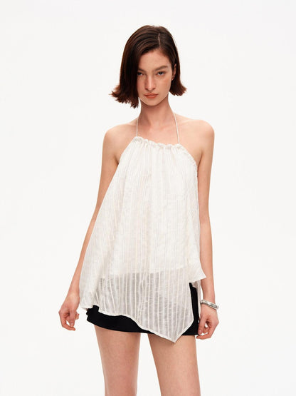 STRIKE A POSE Textured Ruched Halter A Line Slanted Hem Layered Women&