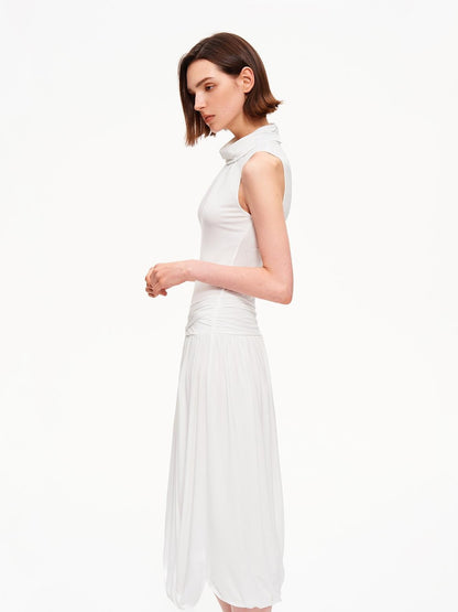STRIKE A POSE Textured Sleeveless Mock Neck Fitted Waist Women&