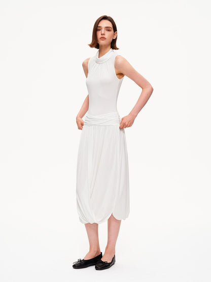 STRIKE A POSE Textured Sleeveless Mock Neck Fitted Waist Women&
