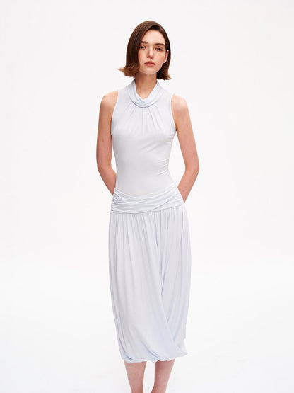 STRIKE A POSE Textured Sleeveless Mock Neck Fitted Waist Women&