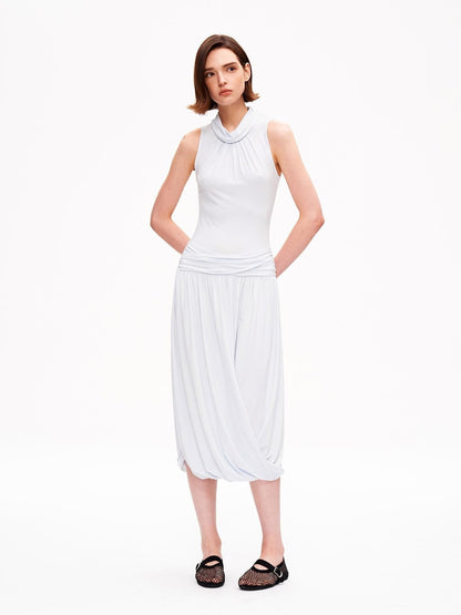 STRIKE A POSE Textured Sleeveless Mock Neck Fitted Waist Women&